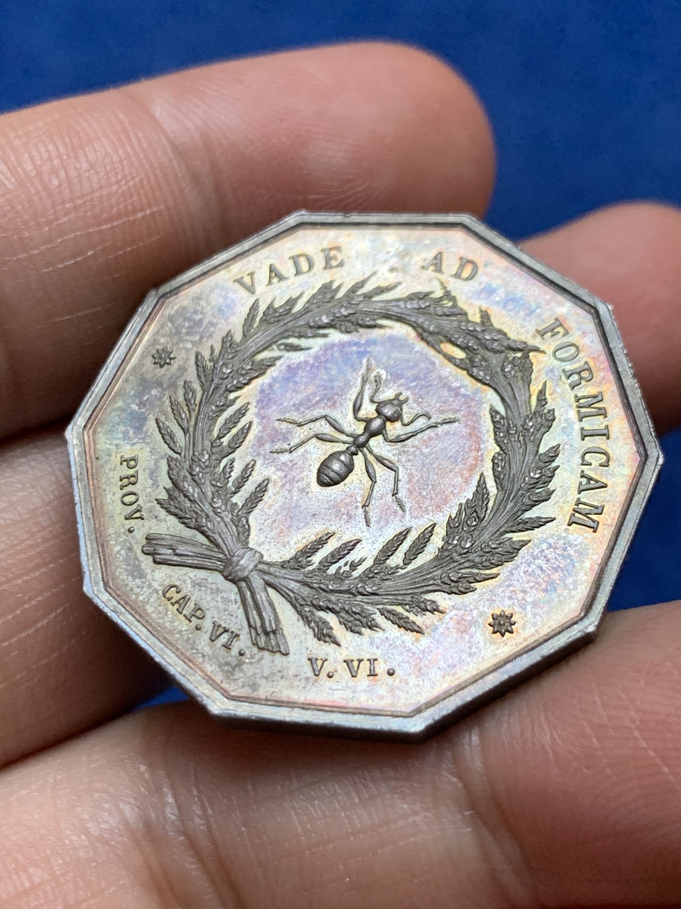 《竞宝斋》第262场-周日，周一，周二 3场连拍 (全场包邮) 法国里昂储蓄银行十边形代用银币，16.56g，33.2mm，丰饶角边铭