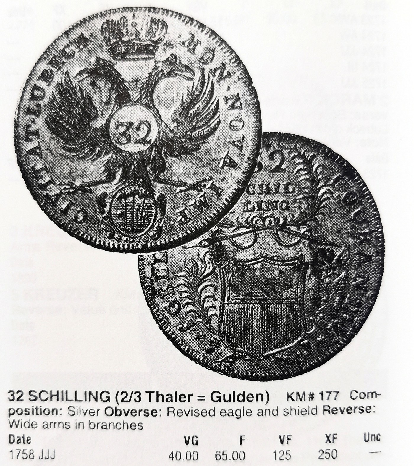 凡希社世界钱币微拍第二百六十六期 荐！1758JJJ帝国自由市吕贝克32先令（2/3泰勒）大银NGC-MS64，稀有的改版鹰型，淡紫罗兰彩，N唯一最高分！