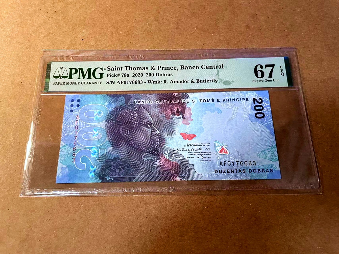 【Blue Auction】✨世界纸币精拍第464期【精】 【AF首发冠】圣多美和普林西比 2016年10多布拉 PMG67EPQ 高分