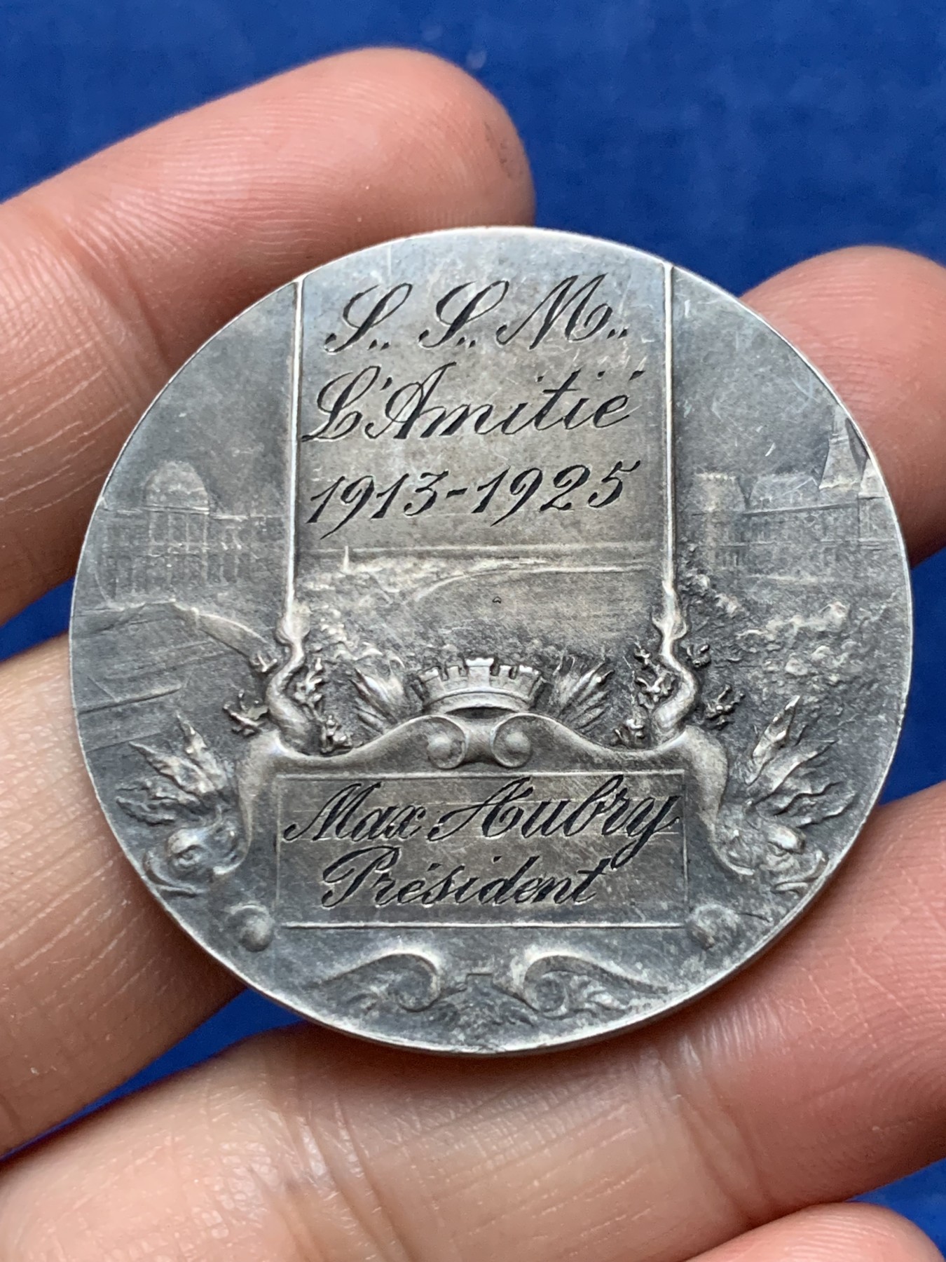 《竞宝斋》第262场-周日，周一，周二 3场连拍 (全场包邮) 法国勒阿弗尔市银质奖章，32.73g，41mm，边铭：菱形+argent