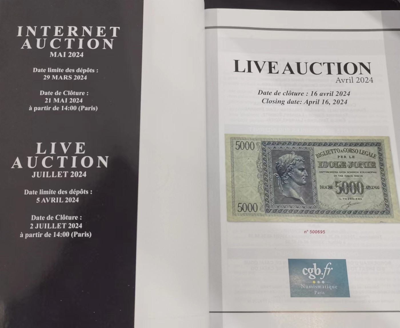 《张总收藏》146期-外币精品荟萃 (Live Auction法国cgb.fr印刷，原装进口9.5成新)法属纸币目录2024年4月最新版 非常专业