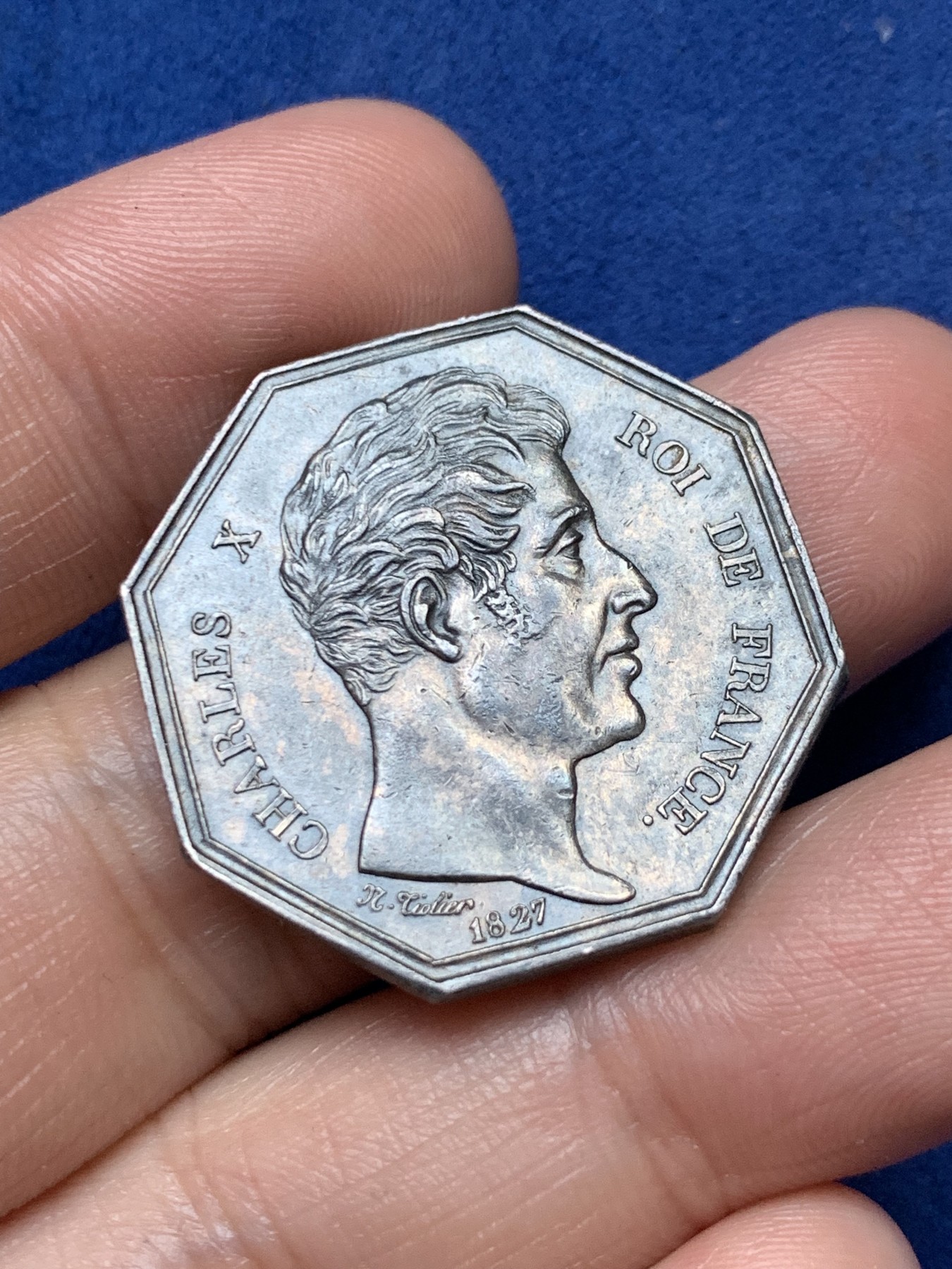 《竞宝斋》第262场-周日，周一，周二 3场连拍 (全场包邮) 法国莫克斯公证人八角银质代币，11.63g，30.2mm，早期无边铭