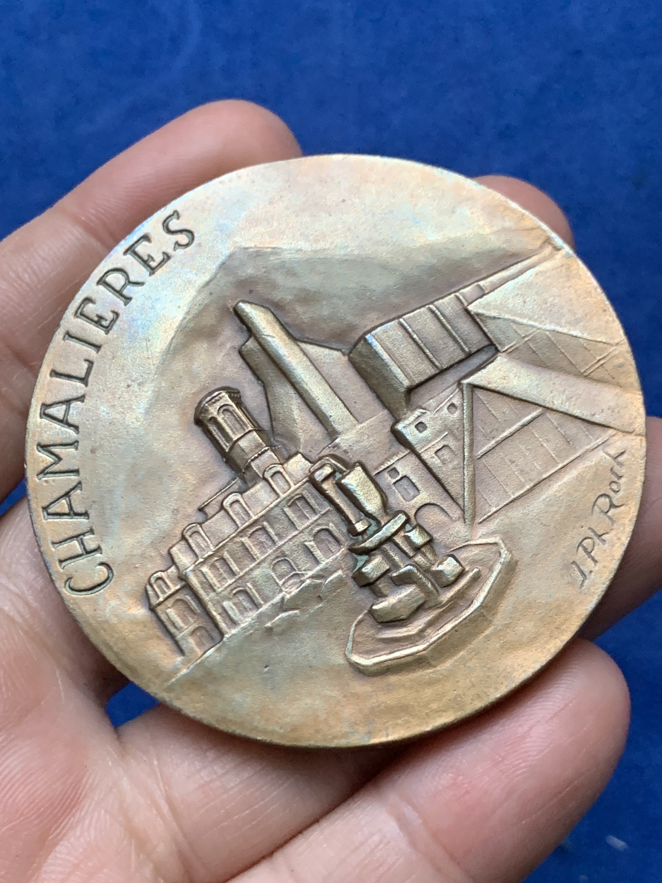 《竞宝斋》第262场-周日，周一，周二 3场连拍 (全场包邮) 法国沙马利埃市铜章，130.53g，59.7mm，三角铜标