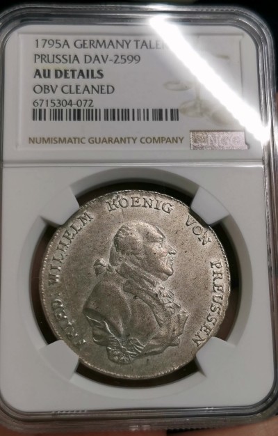 凡希社世界钱币微拍第二百六十六期 荐！1795A普鲁士野人束棒泰勒大银NGC-AUD，实物绝对原味没有清洗，没分纯属误判！