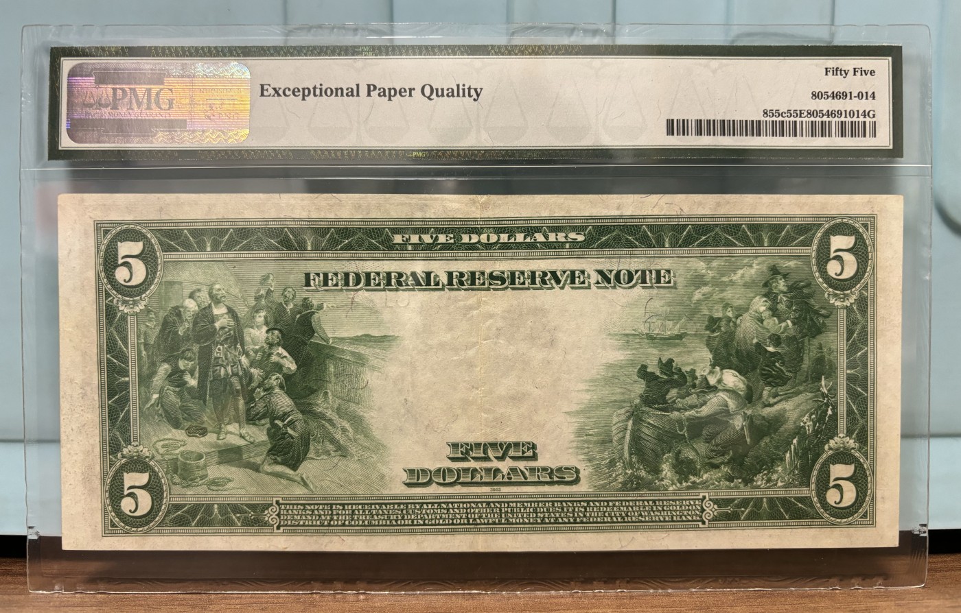 Chase Auction 第28期 - - 外钞、民国钞和人民币混合场！ 1914 5美元 联邦储备券（大尺寸时代）费城分区 PMG老壳严格评级 55EPQ