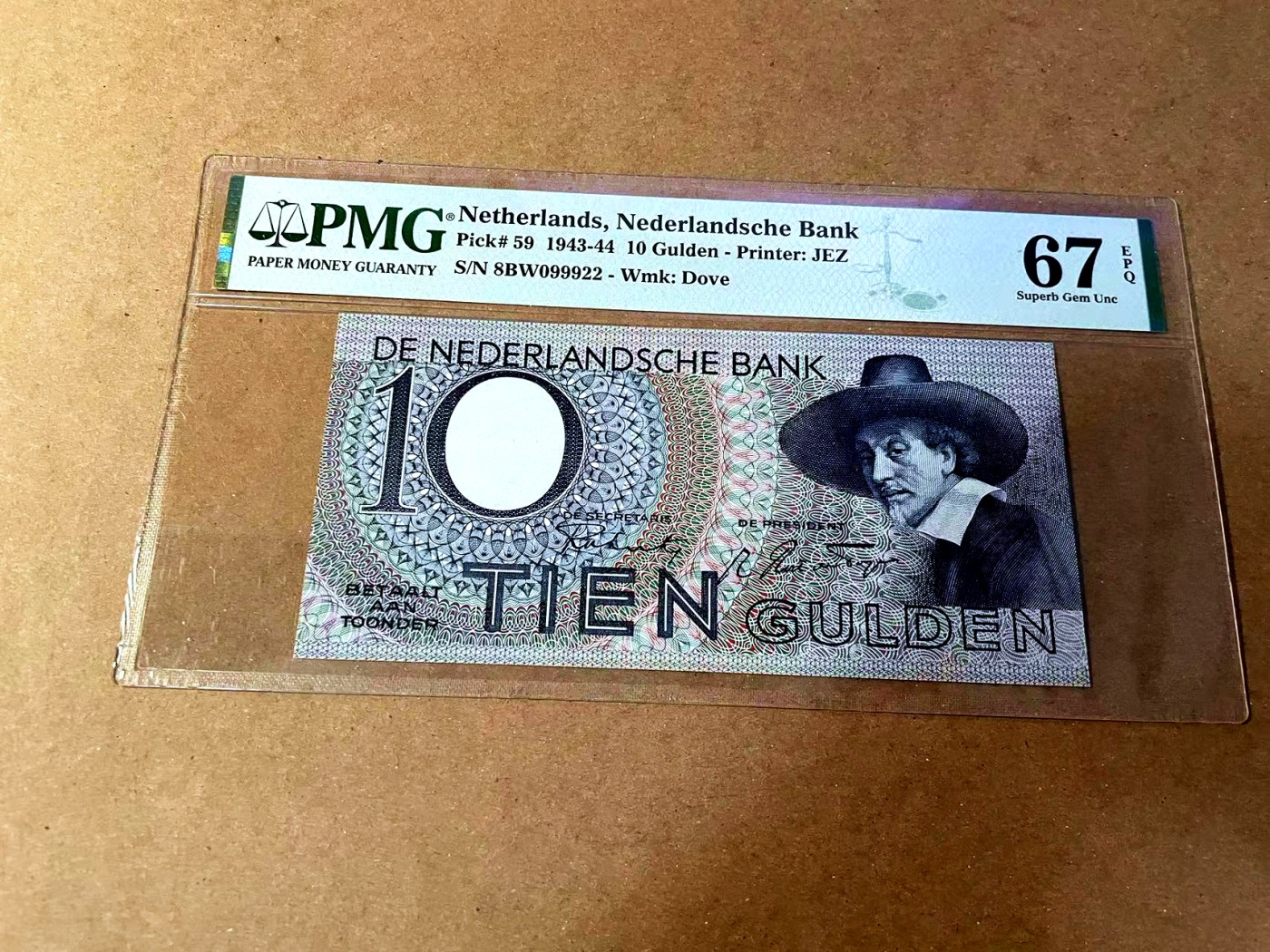 【Blue Auction】✨世界纸币精拍第464期【精】 【无47】荷兰 1943-44年10盾 PMG67EPQ 高分