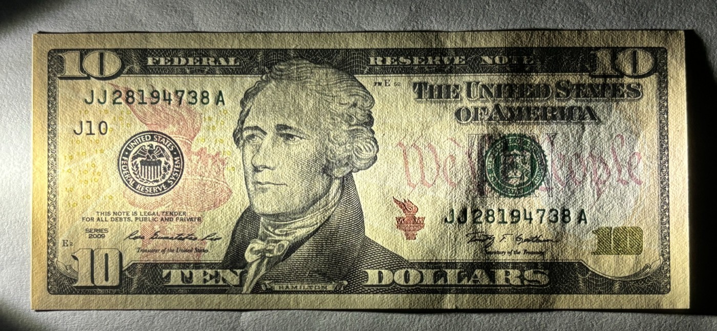 Chase Auction 第28期 - - 外钞、民国钞和人民币混合场！ 2009 10美元 联邦储备券 J区首发A冠 彩色版 