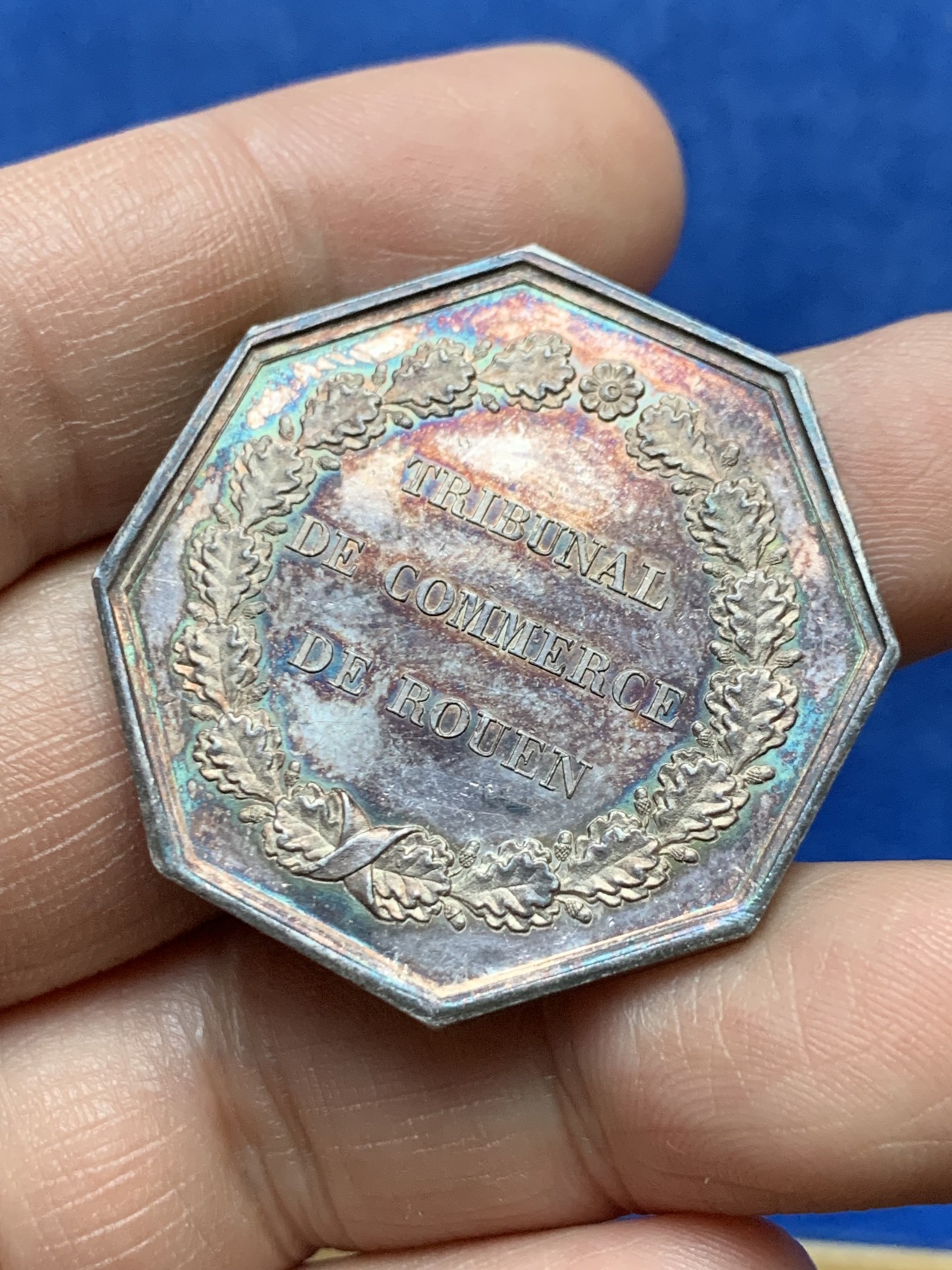 《竞宝斋》第262场-周日，周一，周二 3场连拍 (全场包邮) 法国1832年鲁昂商事法庭八角银质代币，19.57g，36.2mm，1832-1841神灯边铭