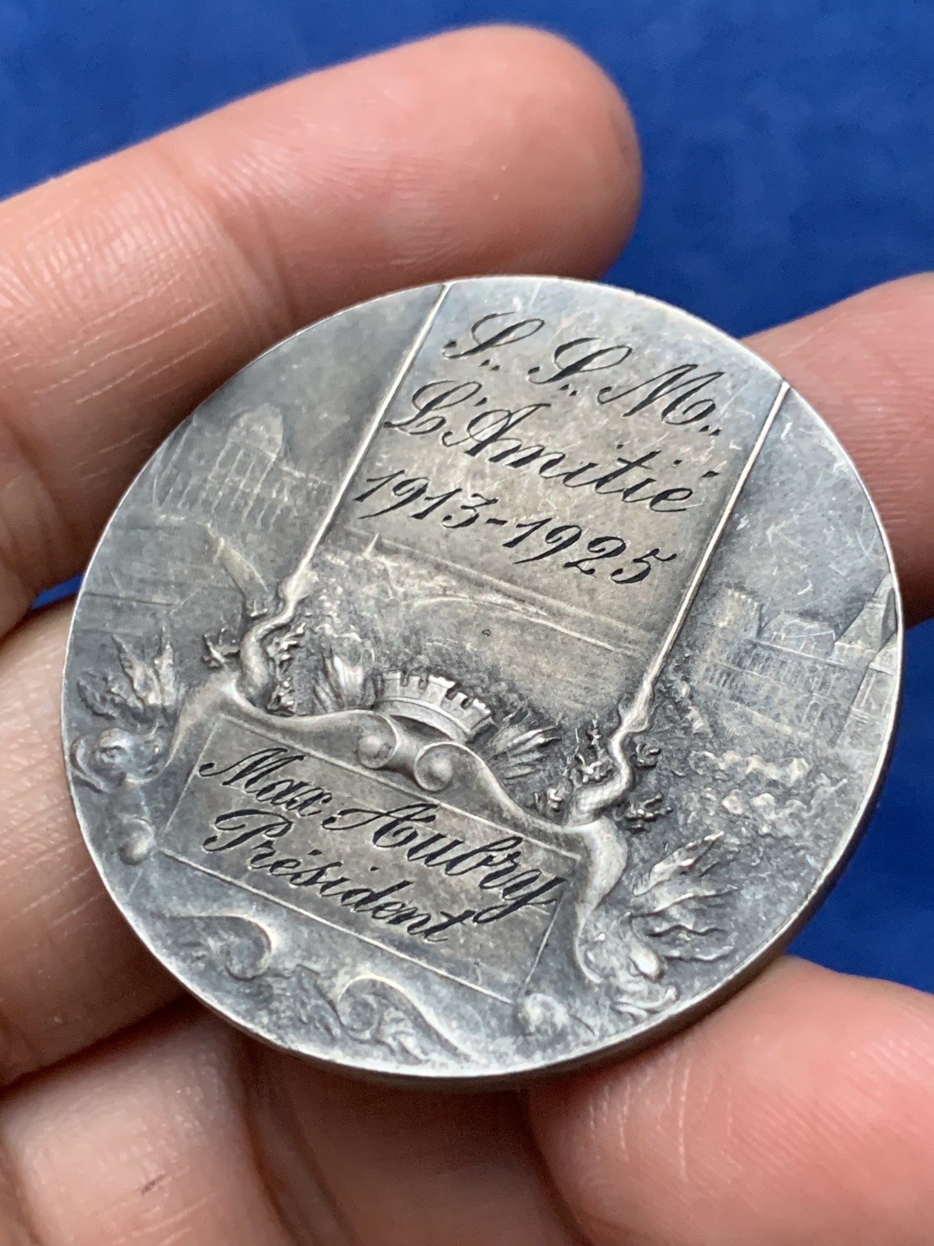 《竞宝斋》第262场-周日，周一，周二 3场连拍 (全场包邮) 法国勒阿弗尔市银质奖章，32.73g，41mm，边铭：菱形+argent