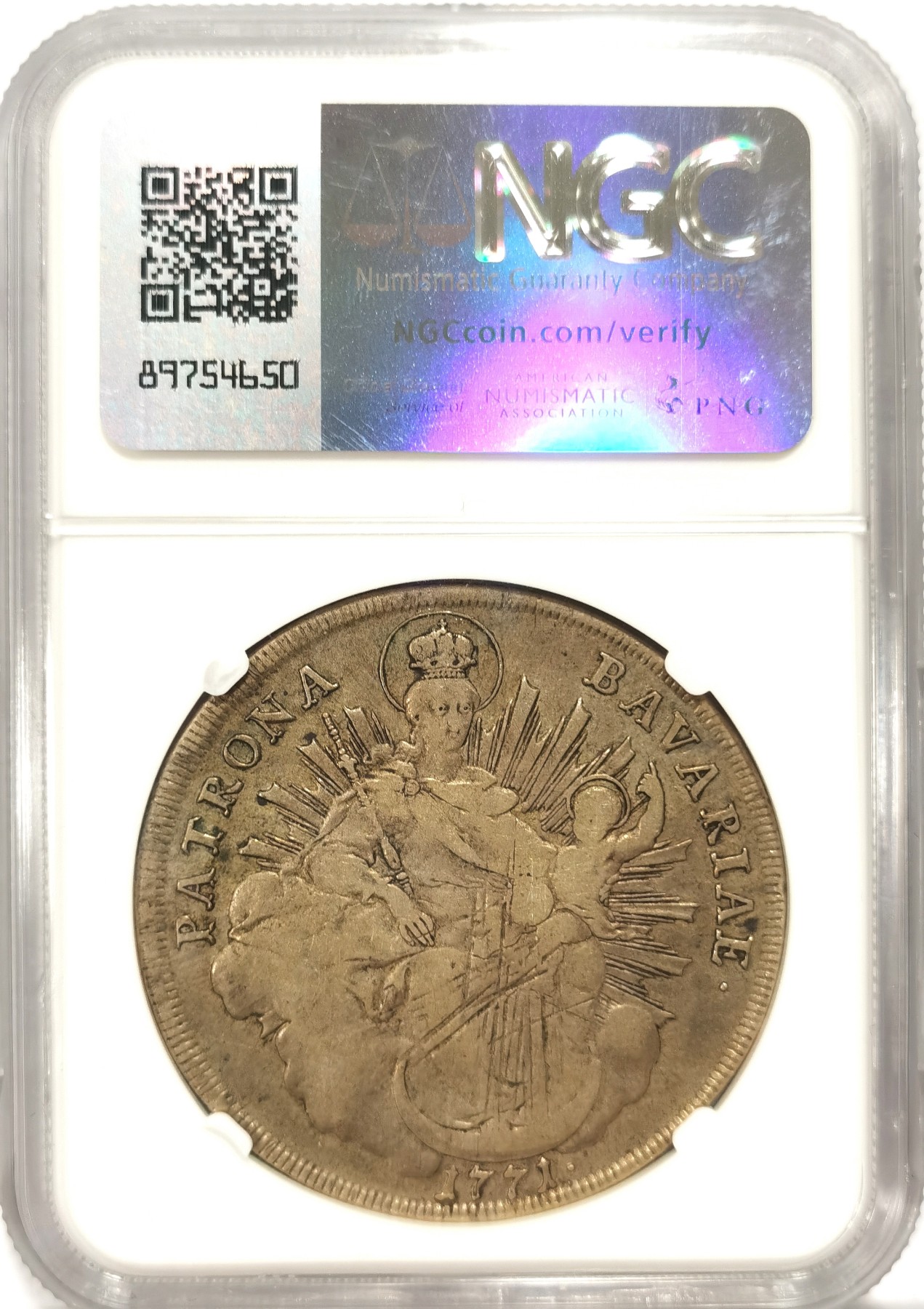 博洋堂世界钱币拍卖第098期（全场包邮） NGC VF 德国巴伐利亚1771年圣母抱婴1泰勒大银币
