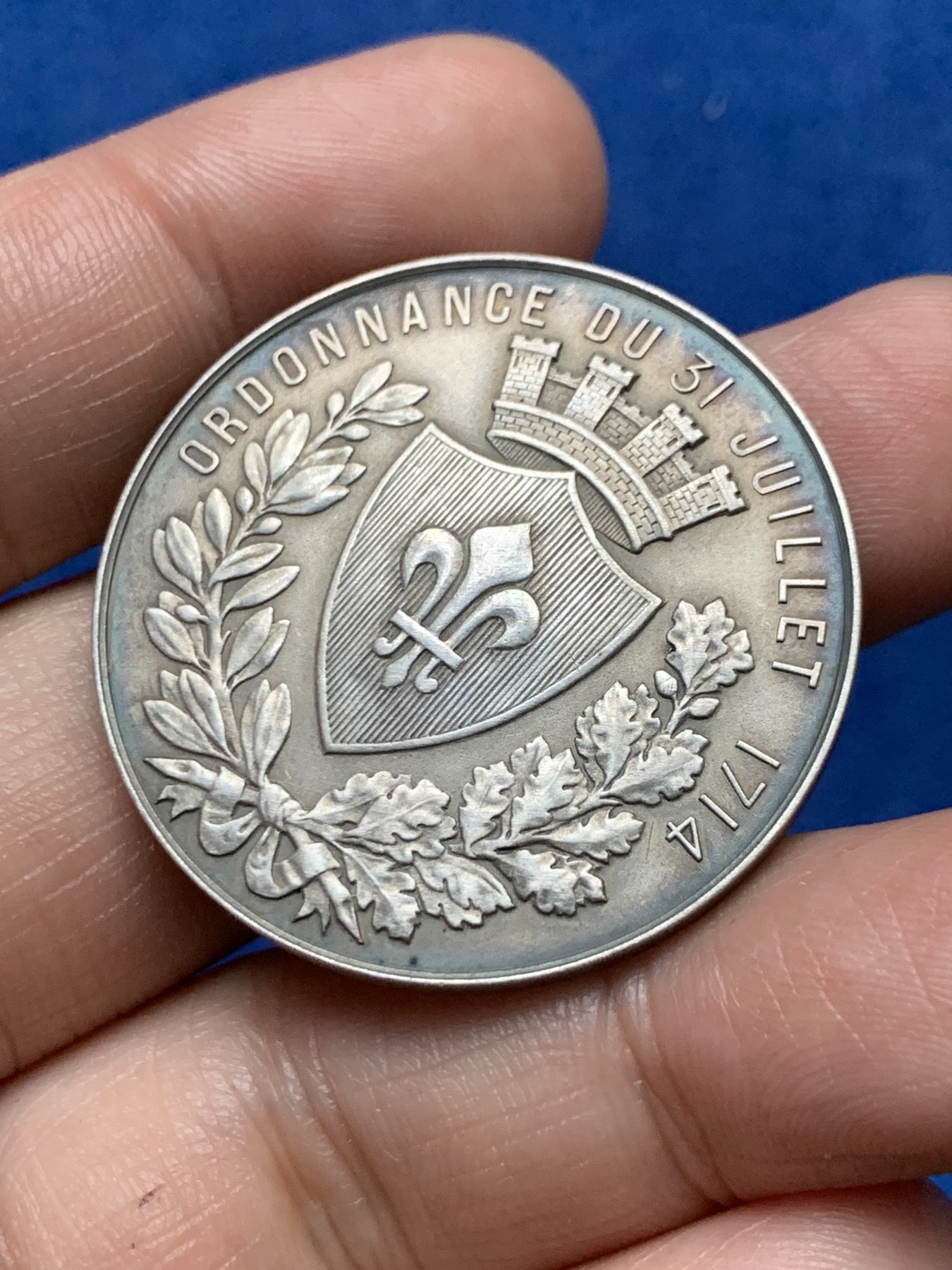 《竞宝斋》第262场-周日，周一，周二 3场连拍 (全场包邮) 法国银章，里尔商会，22.87g，36.8mm，丰饶角1边铭