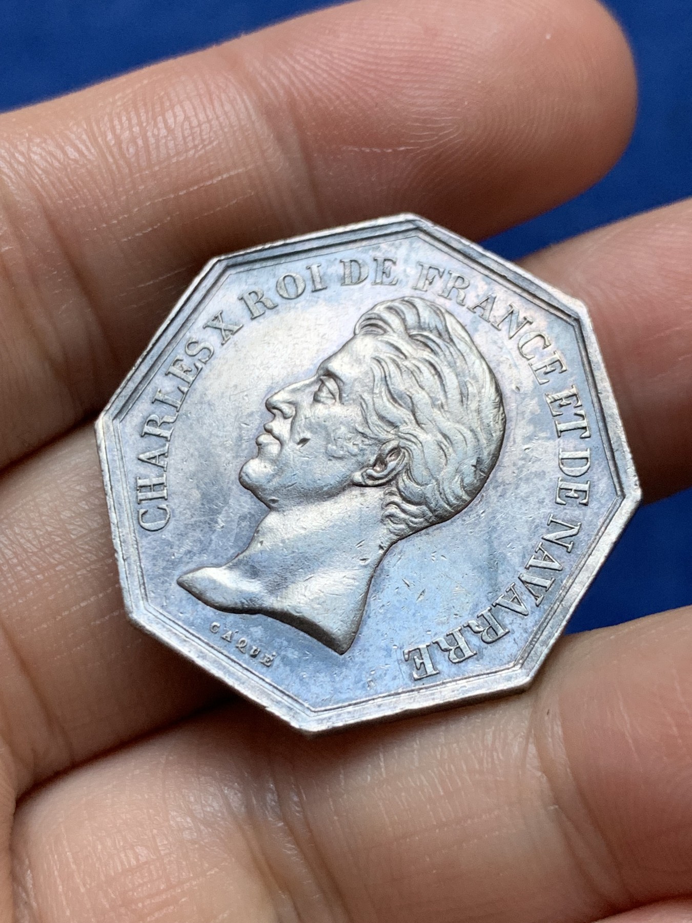 《竞宝斋》第262场-周日，周一，周二 3场连拍 (全场包邮) 法国巴黎屠夫联盟专业协会八角银质代币，12.12g，30.0mm，早期无边铭