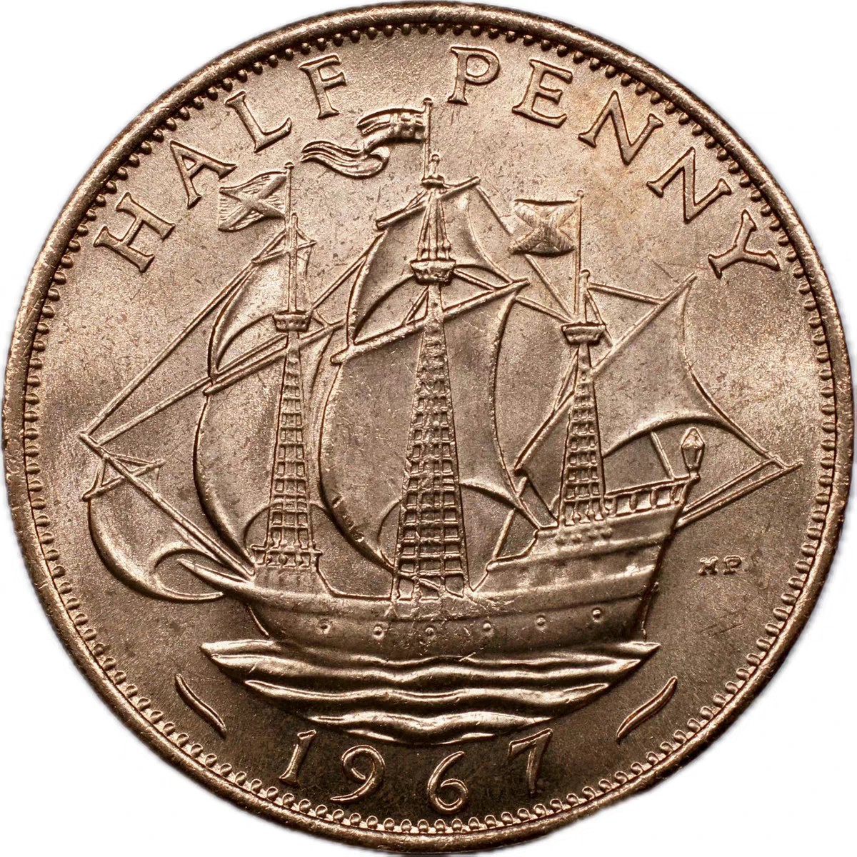 240514 全新英国1/2便士硬币 0.5便士伊丽莎白二世 1967年版 25.44mm