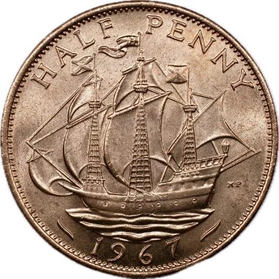 240514 - 全新英国1/2便士硬币 0.5便士伊丽莎白二世 1967年版 25.44mm