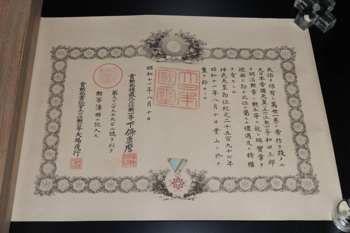 已出海军大佐和田三郎 勋五等瑞宝章勋记 履历如图