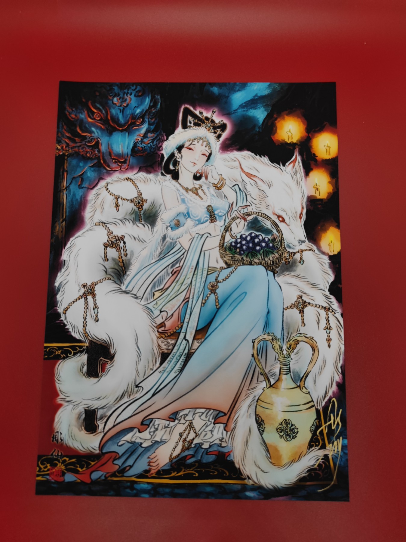 妖精的尾巴卡牌拍卖第十五期(收拍品) 彫仙亲签A4微喷版画玉面狐狸+上海卡展限定盖章