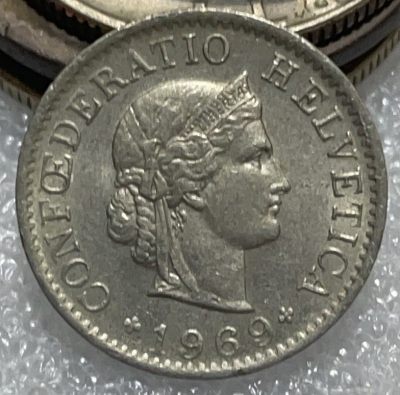 文馨钱币收藏116场，中外古币，版本明细分好了 - 1969 年瑞士老版 5 生丁