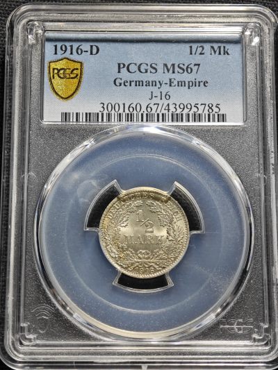 【德藏】世界币章拍卖第76期 (全场顺丰包邮) - 1916年 德国1/2马克银币 PCGS MS67