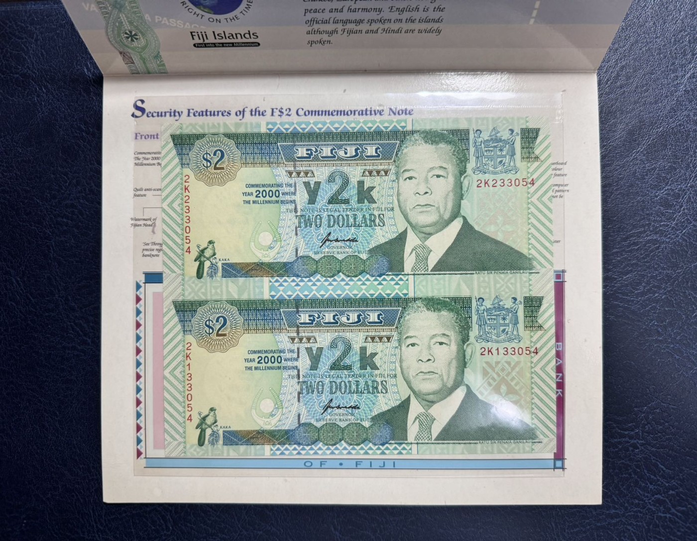 收藏联盟Quantum Auction 第340期拍卖  斐济2000年2元千禧年联体纪念钞 品相全新UNC 带原册