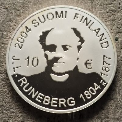 0起1加-纯粹捡漏拍-313套币银币场 - 芬兰2004年10欧国歌作者伦斯博格百年精制纪念银币