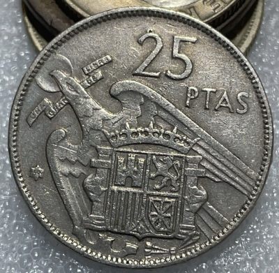 文馨钱币收藏117场，中外古币，版本明细分好了 - 1957 年西班牙 25 比塞塔佛朗哥版