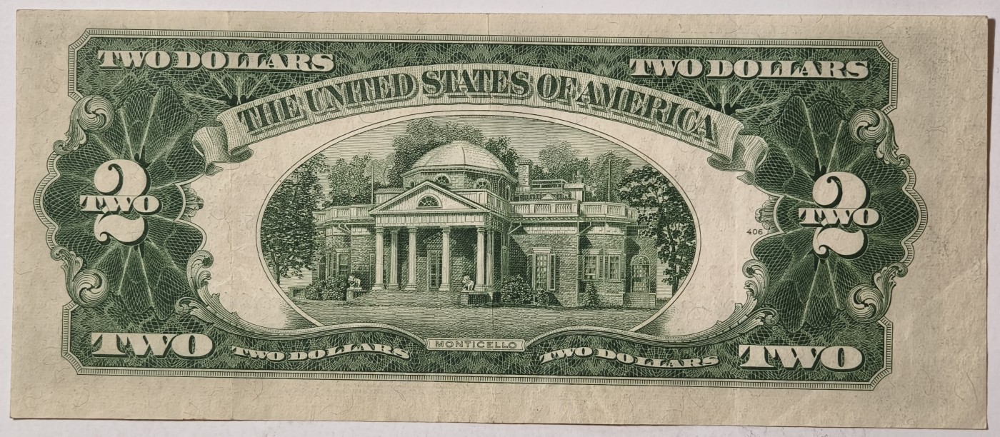 紫瑗钱币——第341期拍卖——纸币场 美国 1953年 A序列 托马斯·杰斐逊 2美元 红印 政府券 流通品