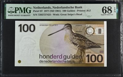《张总收藏》147期-外币精品云集 - 荷兰1977年100盾PMG68E亚军分 冠军69分8张 经典高分水鸟