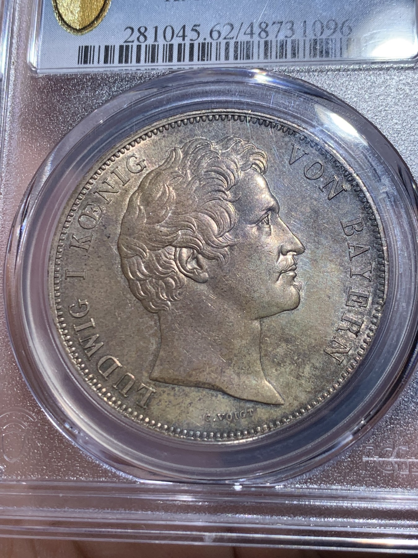 《竞宝斋》第260场-周日，周一，周二 3场连拍 (全场包邮) PCGS MS62 德国 巴伐利亚1842年瓦尔哈拉英灵神殿历史2泰勒37克的大银币 深包浆 好状态 MS不多见