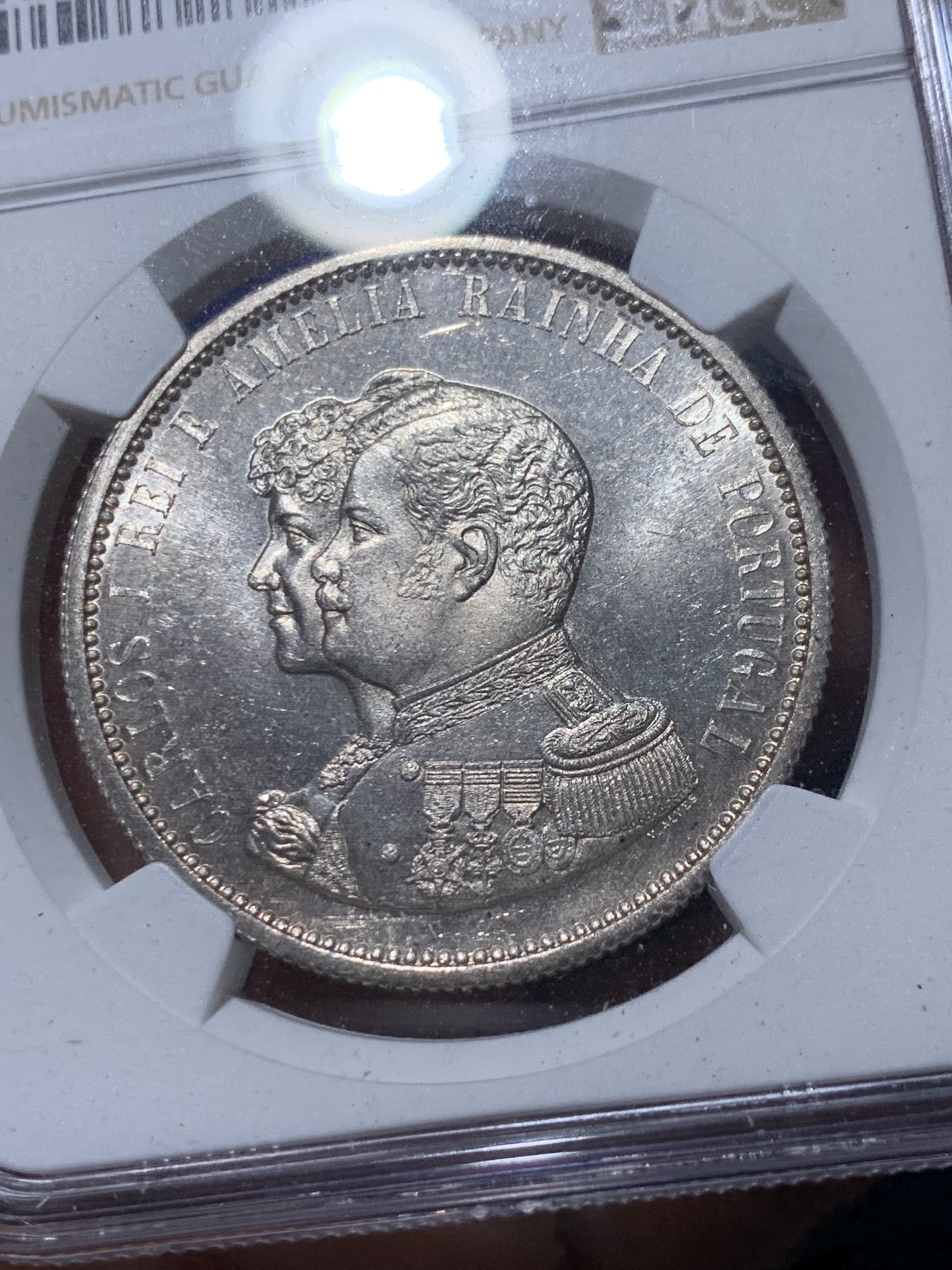 《竞宝斋》第260场-周日，周一，周二 3场连拍 (全场包邮) NGC MS61 葡萄牙1898年发现印度戎装版1000瑞斯银币