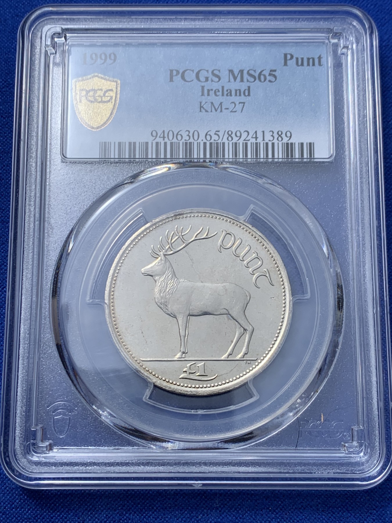 《竞宝斋》第260场-周日，周一，周二 3场连拍 (全场包邮) PCGS金盾 MS65 爱尔兰国宝麋鹿1999年1镑镍币