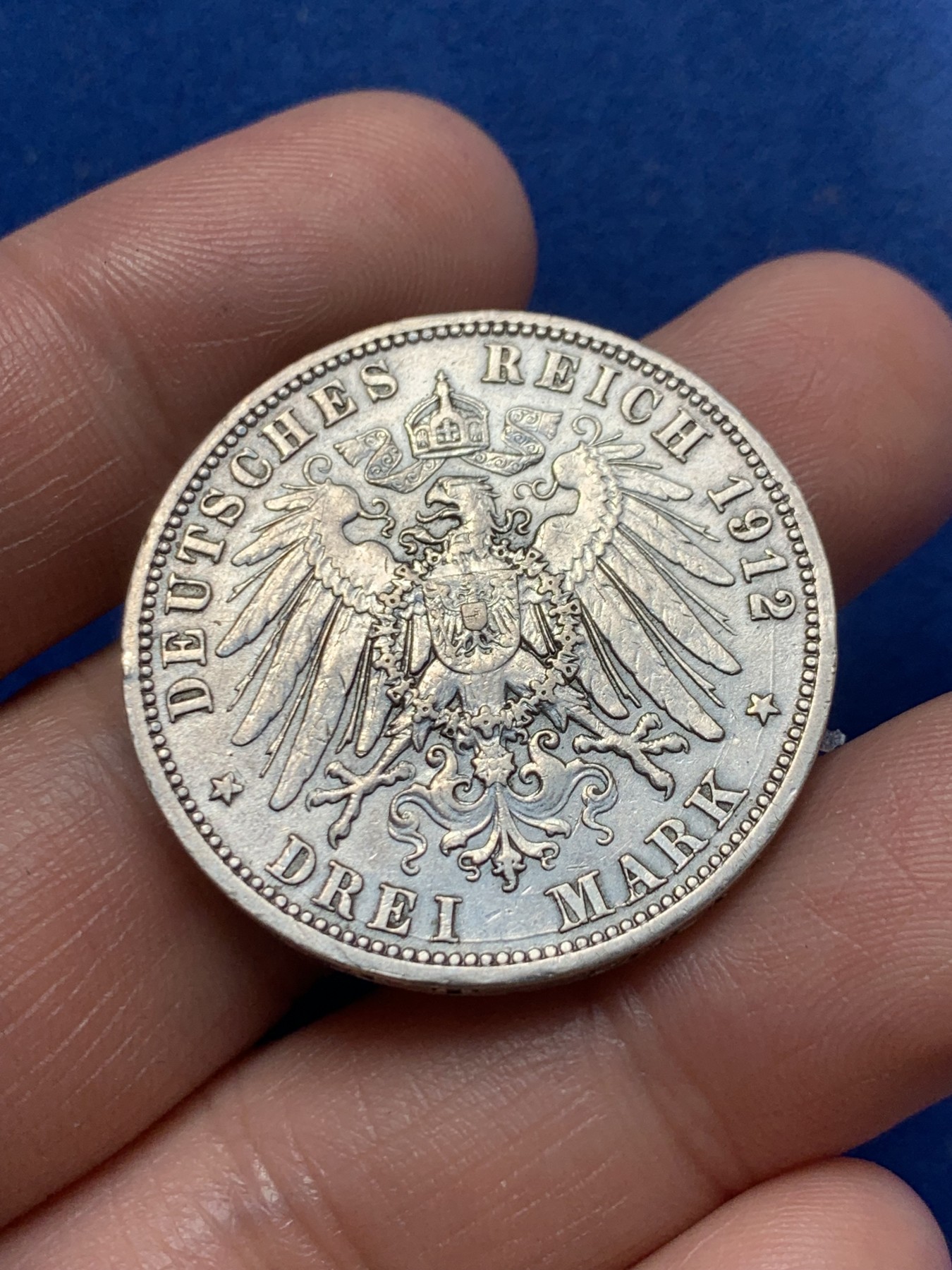 《竞宝斋》第260场-周日，周一，周二 3场连拍 (全场包邮) 德国1912年普鲁士威廉二世3马克银币