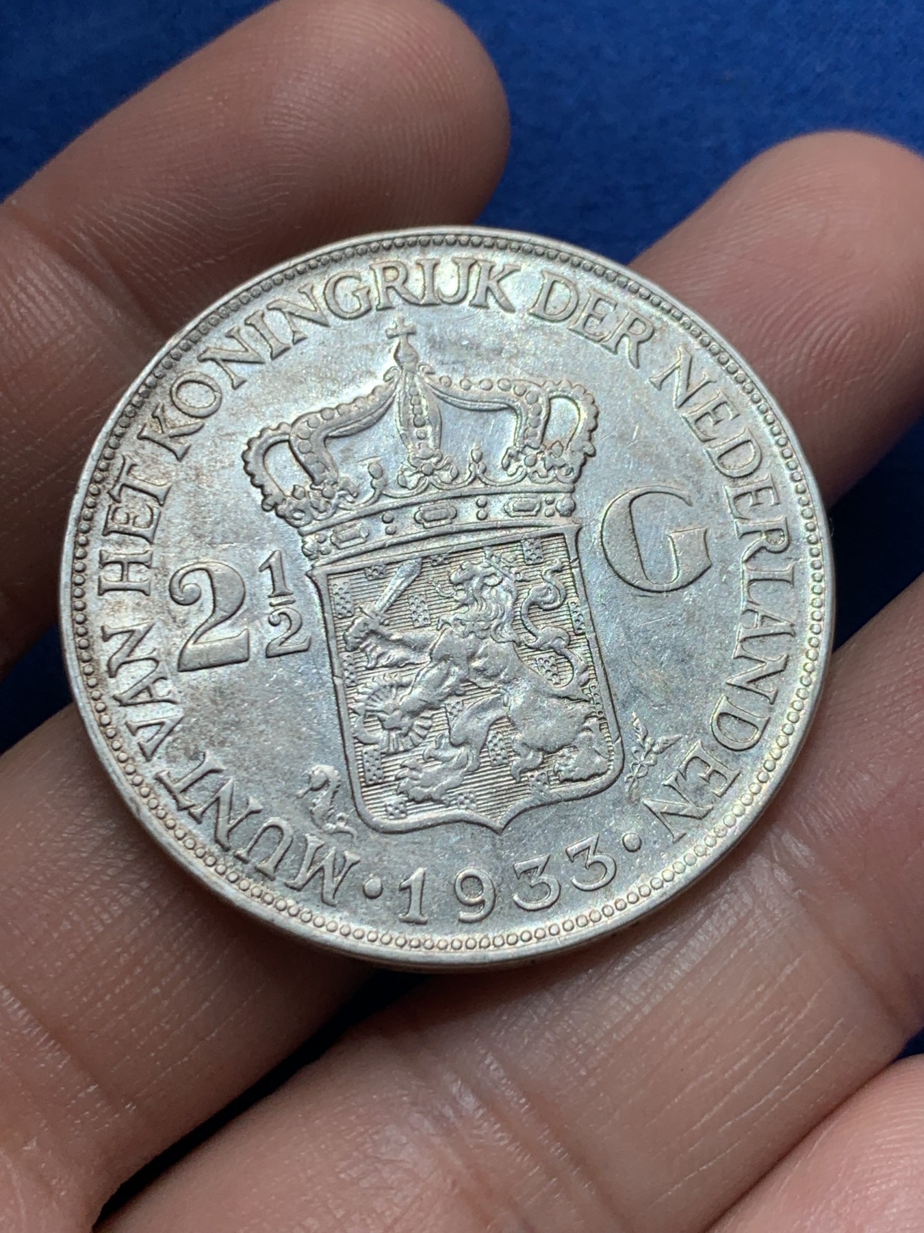 《竞宝斋》第260场-周日，周一，周二 3场连拍 (全场包邮) 荷兰1933年威廉明娜女王2.5盾大银币