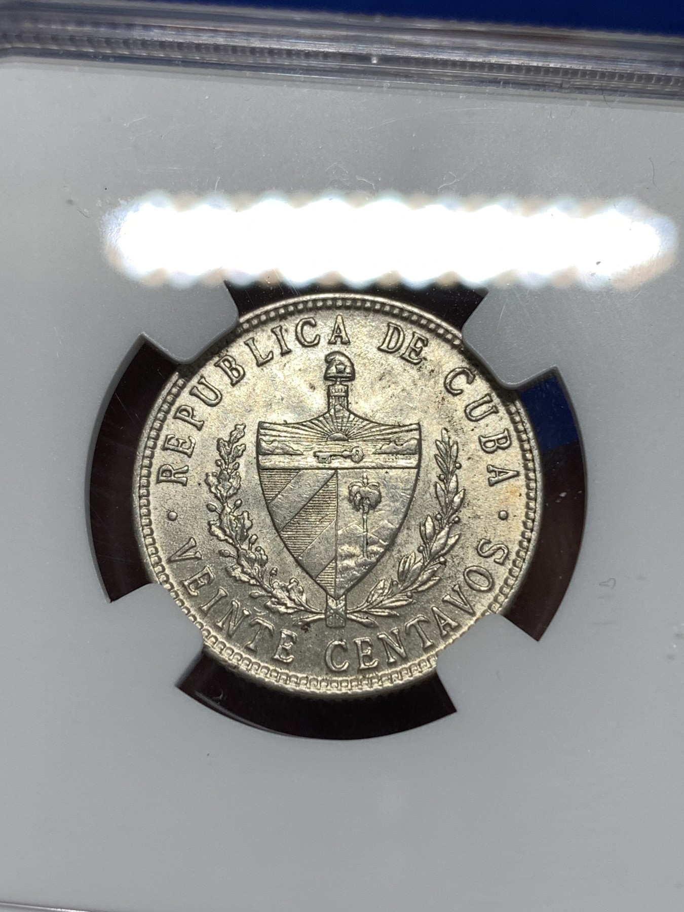 《竞宝斋》第260场-周日，周一，周二 3场连拍 (全场包邮) NGC MS63 古巴 1949年 五星 20分银币