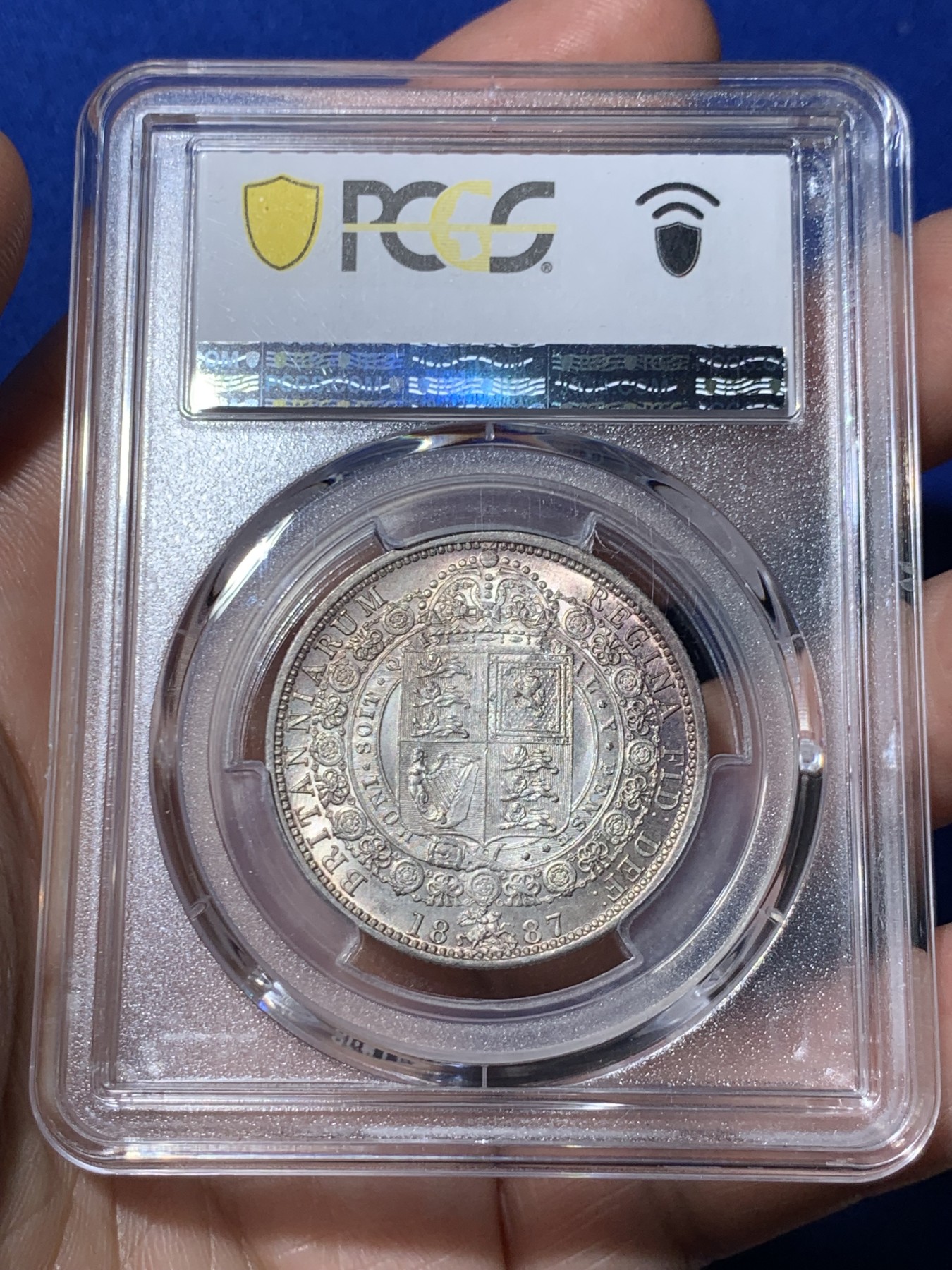 《竞宝斋》第260场-周日，周一，周二 3场连拍 (全场包邮) PCGS MS62 英国 1887年 维多利亚女王 高冠版 半克朗银币