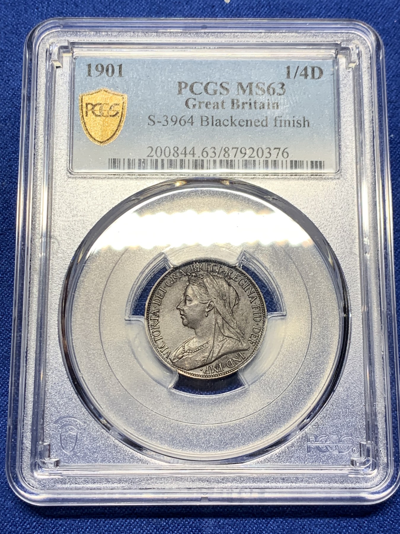 《竞宝斋》第260场-周日，周一，周二 3场连拍 (全场包邮) PCGS MS63 英国1901年维多利亚披纱1法新铜币