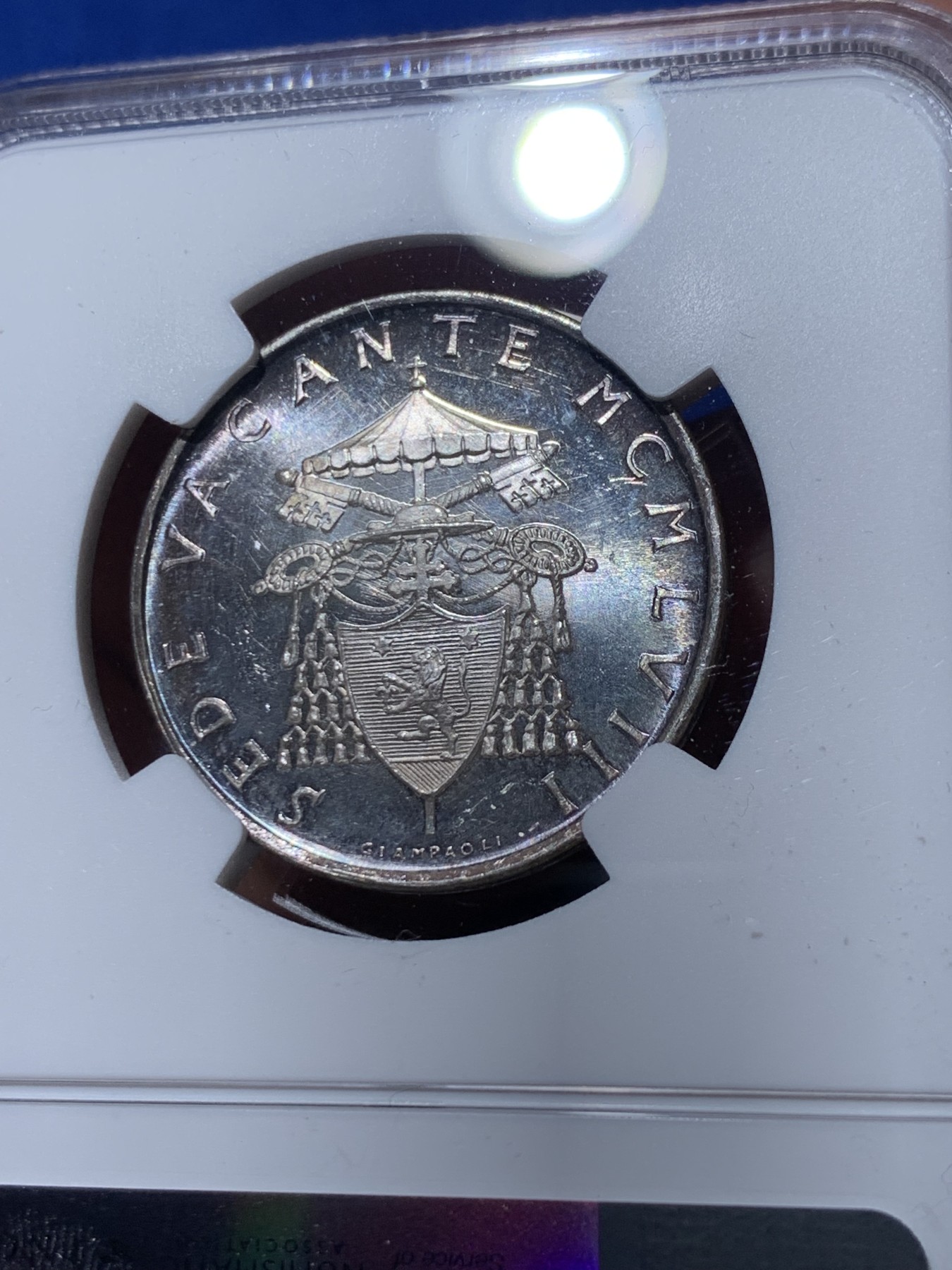 《竞宝斋》第260场-周日，周一，周二 3场连拍 (全场包邮) NGC MS65 梵蒂冈1958年教皇缺位500里拉银币 高分好状态