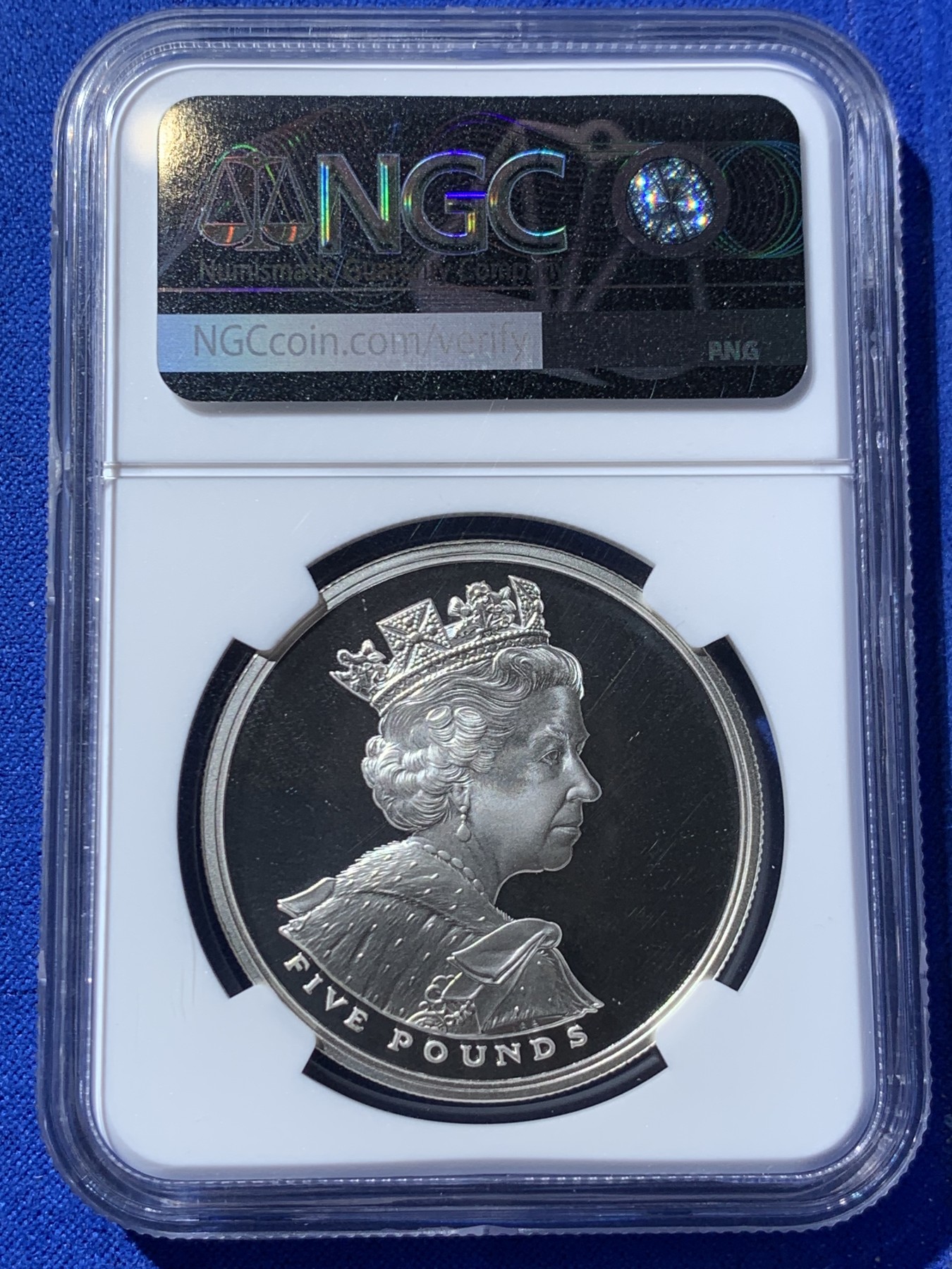 《竞宝斋》第260场-周日，周一，周二 3场连拍 (全场包邮) NGC PF69UC 英国 2002年 女王伊丽莎白二世在位50周年 5镑 精制 银币