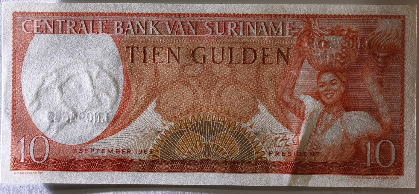 紫瑗钱币——第357期拍卖—— 纸币场 苏里南 1963年 土著妇女 10盾 绝品 UNC