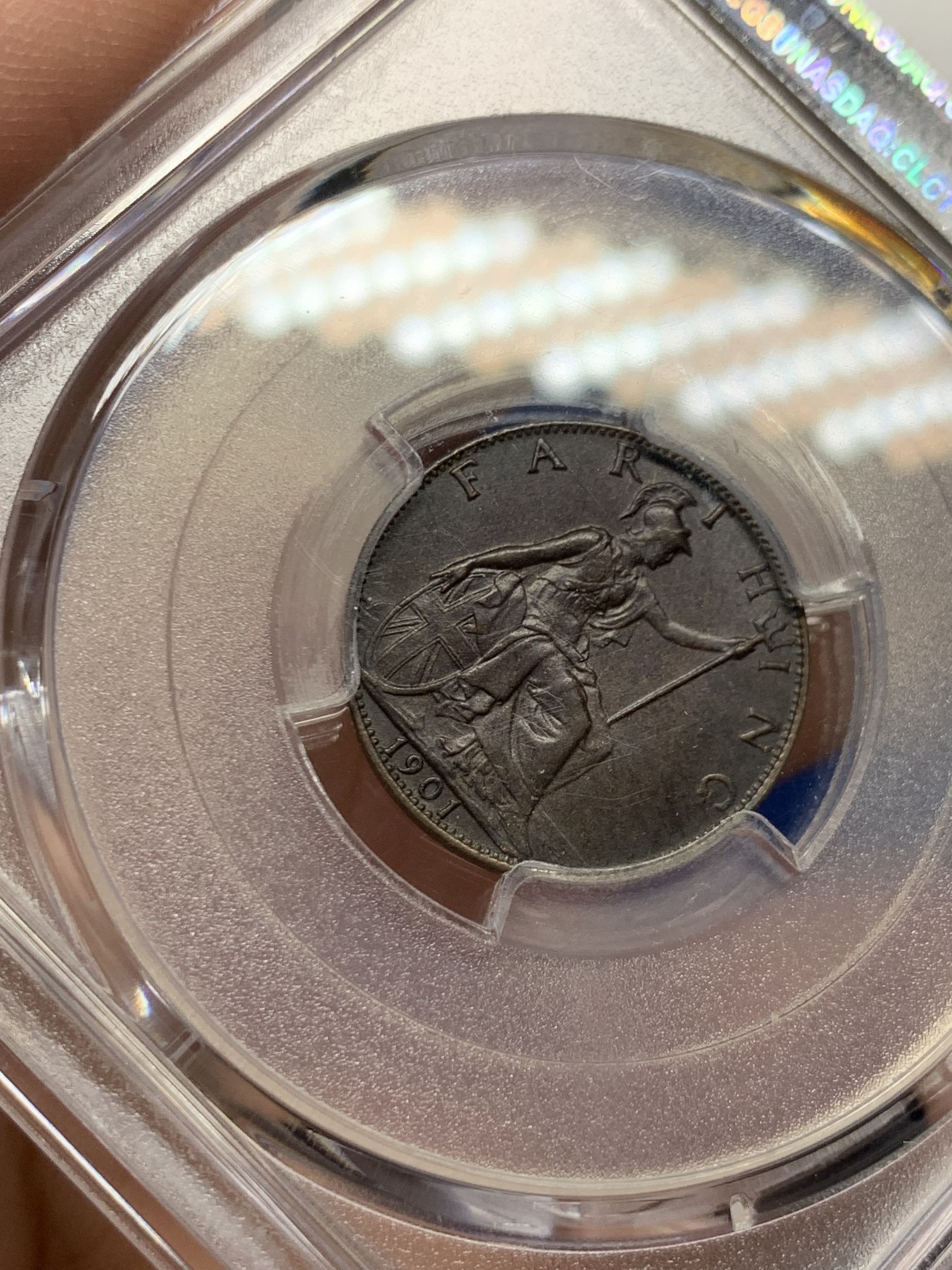 《竞宝斋》第260场-周日，周一，周二 3场连拍 (全场包邮) PCGS MS63 英国1901年维多利亚披纱1法新铜币
