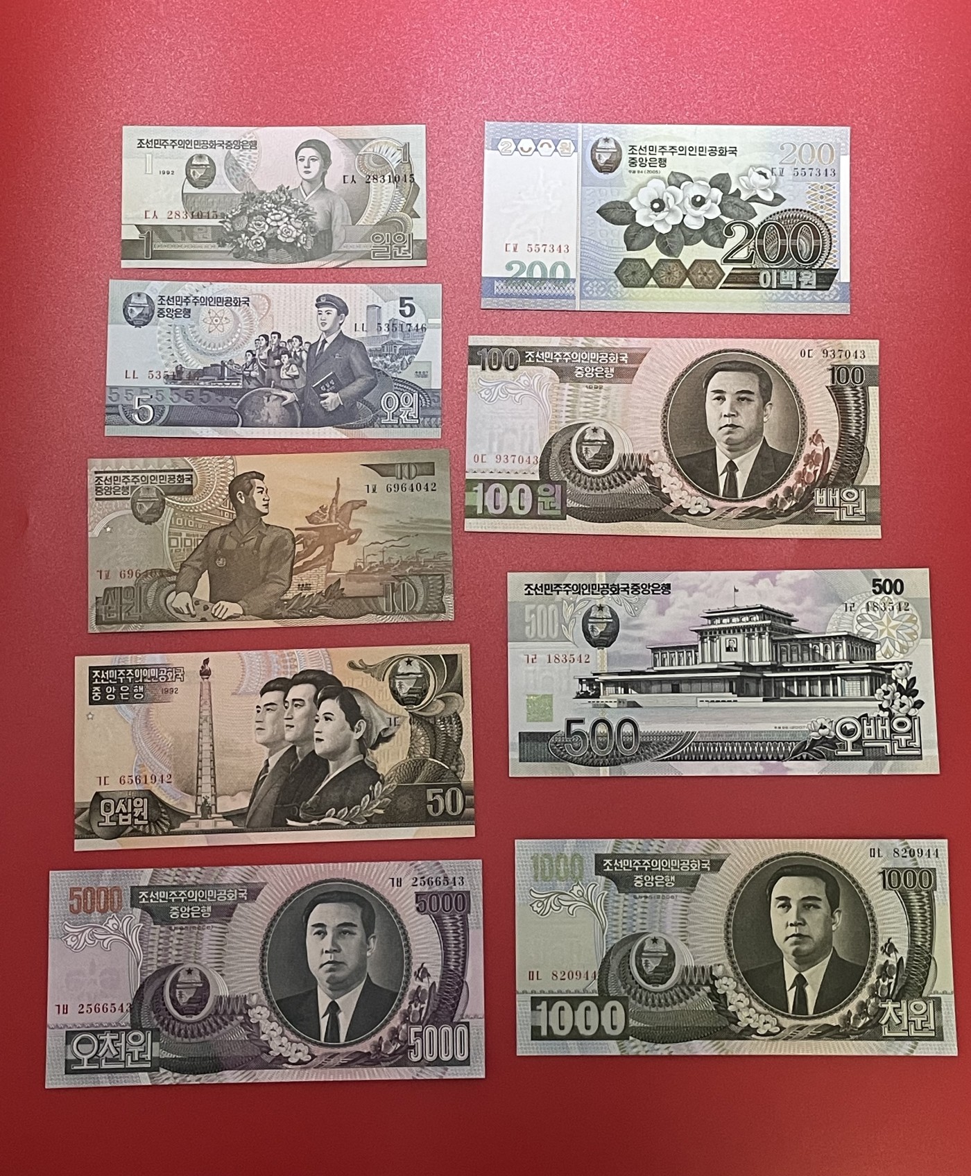 世界各国纸币、朝鲜钞、连体钞、豹子号888等靓号专场 【第四场】 朝鲜第四版全套5元-5000元 全新UNC