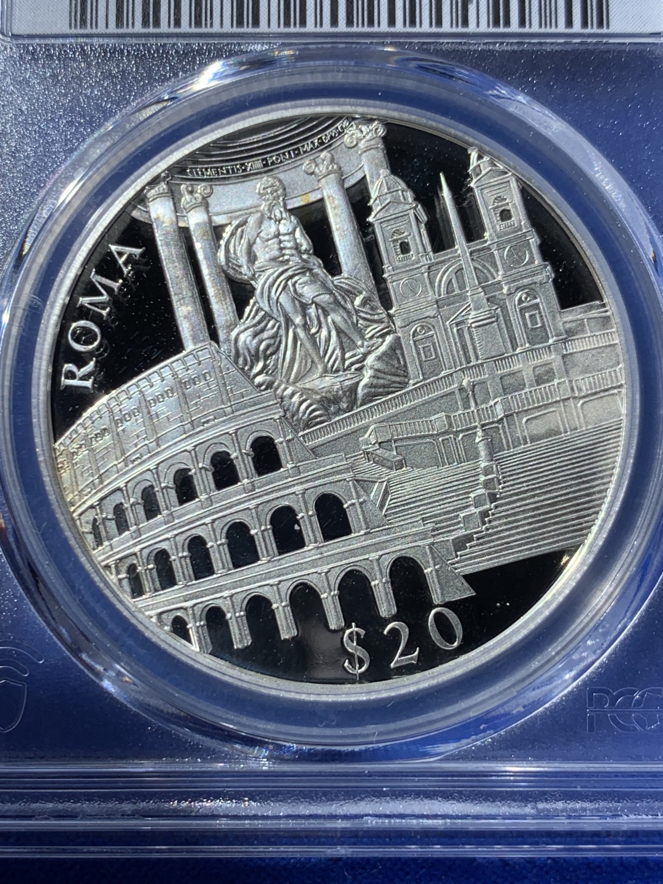 《竞宝斋》第260场-周日，周一，周二 3场连拍 (全场包邮) 唯一冠军分 PCGS金盾 PR69DCAM 利比里亚2000年罗马纪念20元精制大银币