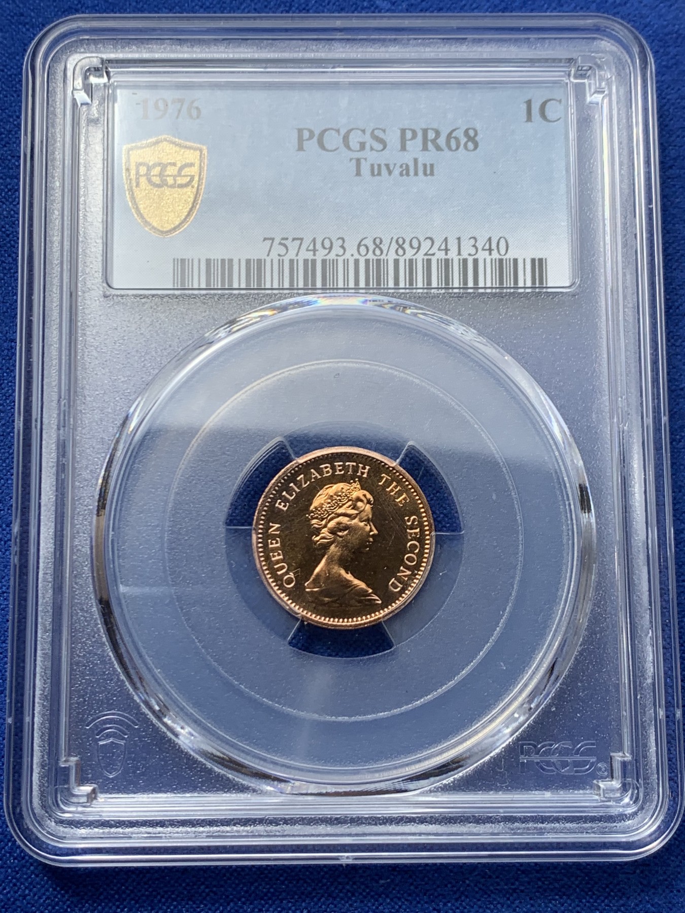 《竞宝斋》第260场-周日，周一，周二 3场连拍 (全场包邮) PCGS金盾 PR68 图瓦卢黄瑶鱼1976年1分精制铜币