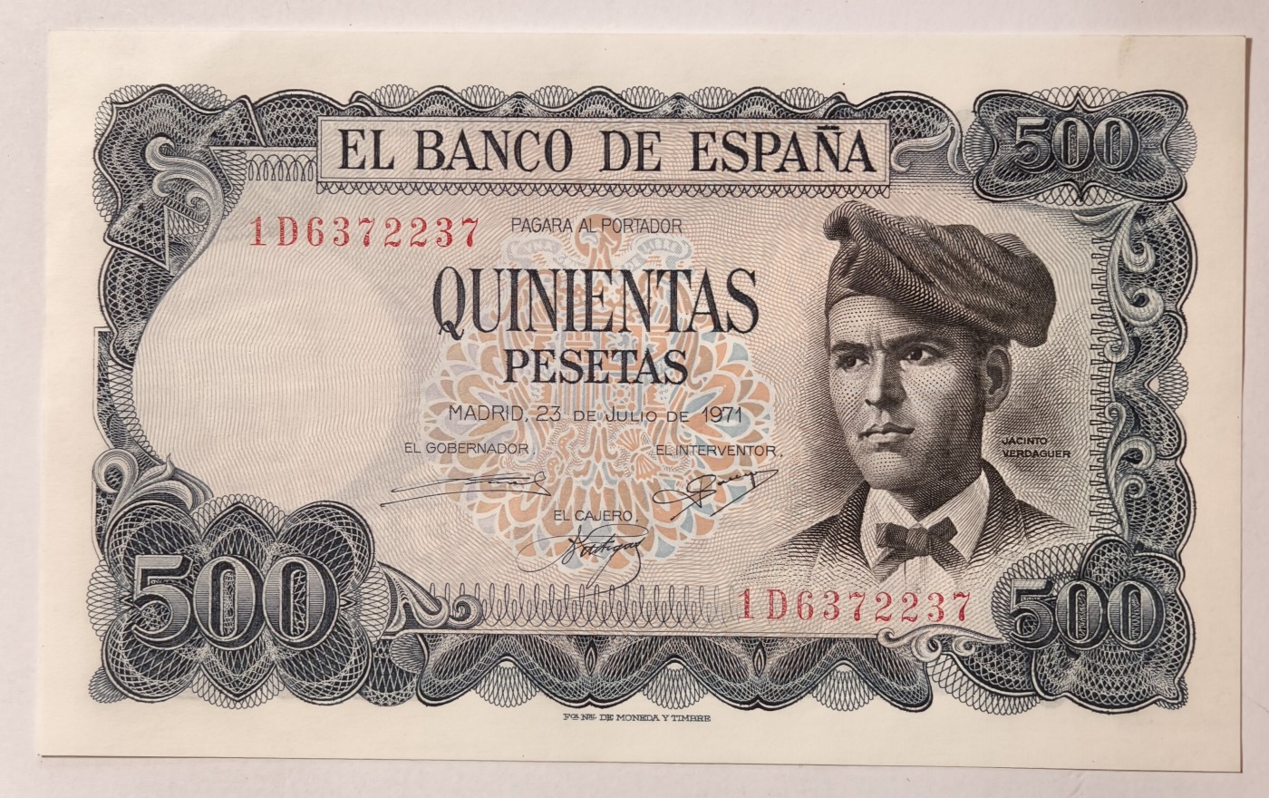 紫瑗钱币——第341期拍卖——纸币场 西班牙 1971年 (1973) 维达格尔 500比塞塔 UNC (P-153a)