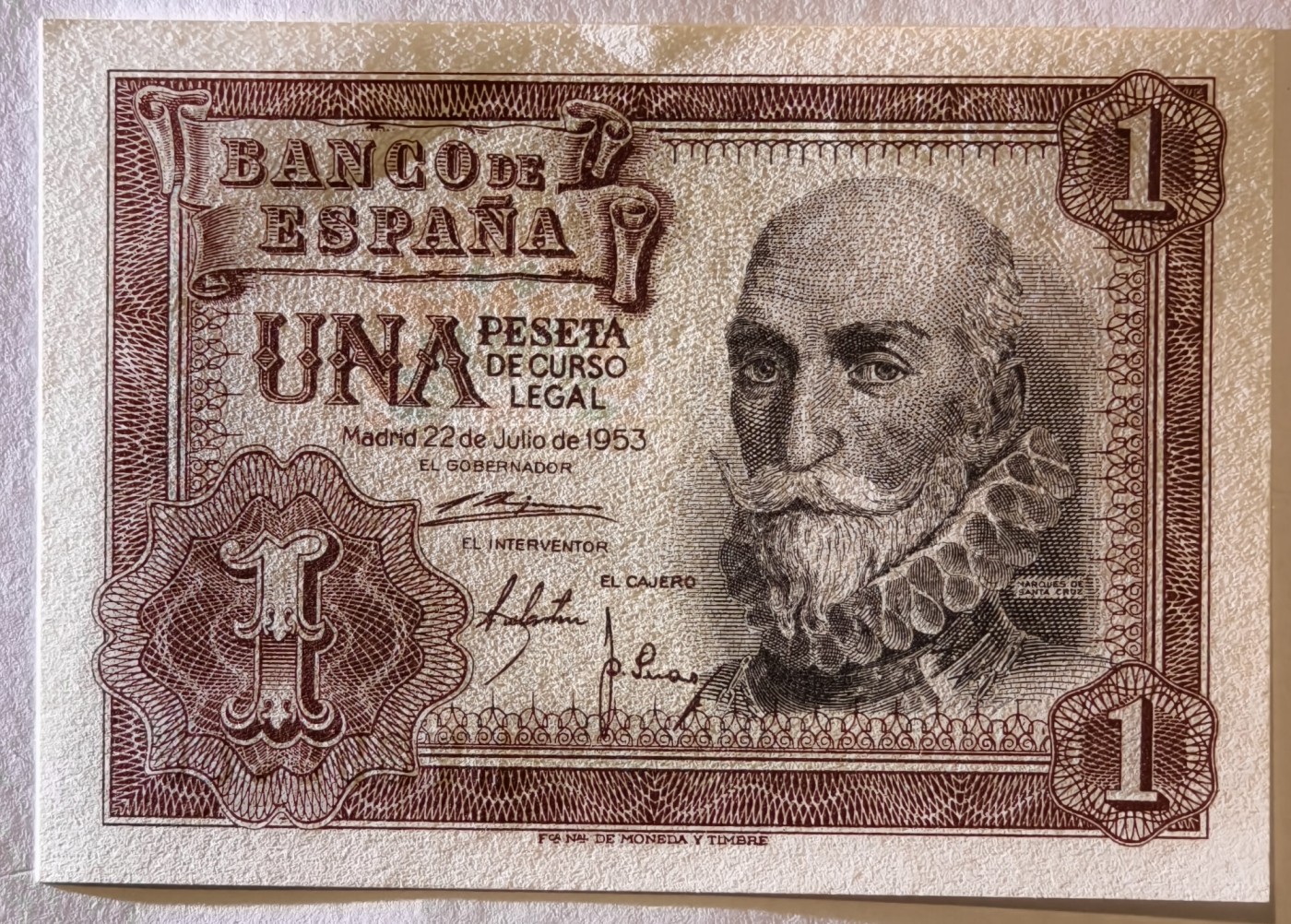 紫瑗钱币——第341期拍卖——纸币场 西班牙 1953年 阿尔瓦罗 1比塞塔 UNC (p-144a)