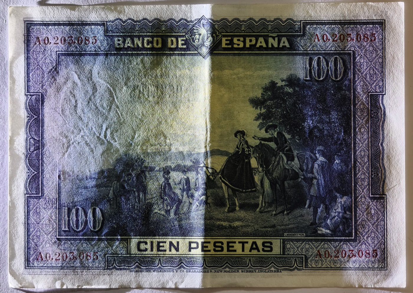 紫瑗钱币——第341期拍卖——纸币场 西班牙 1928年 中央银行 油画《唐吉坷德》 100比塞塔 AU