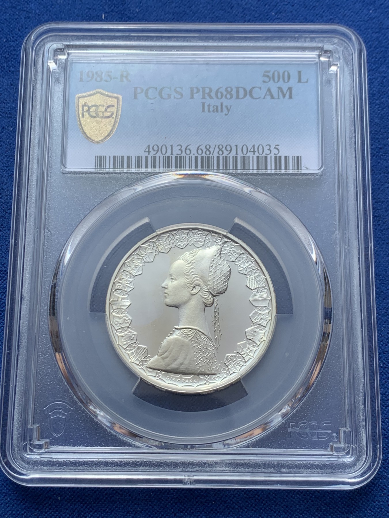 《竞宝斋》第260场-周日，周一，周二 3场连拍 (全场包邮) PCGS PR68DCAM 意大利精制帆船少女500里拉银币 1985年 发行首年