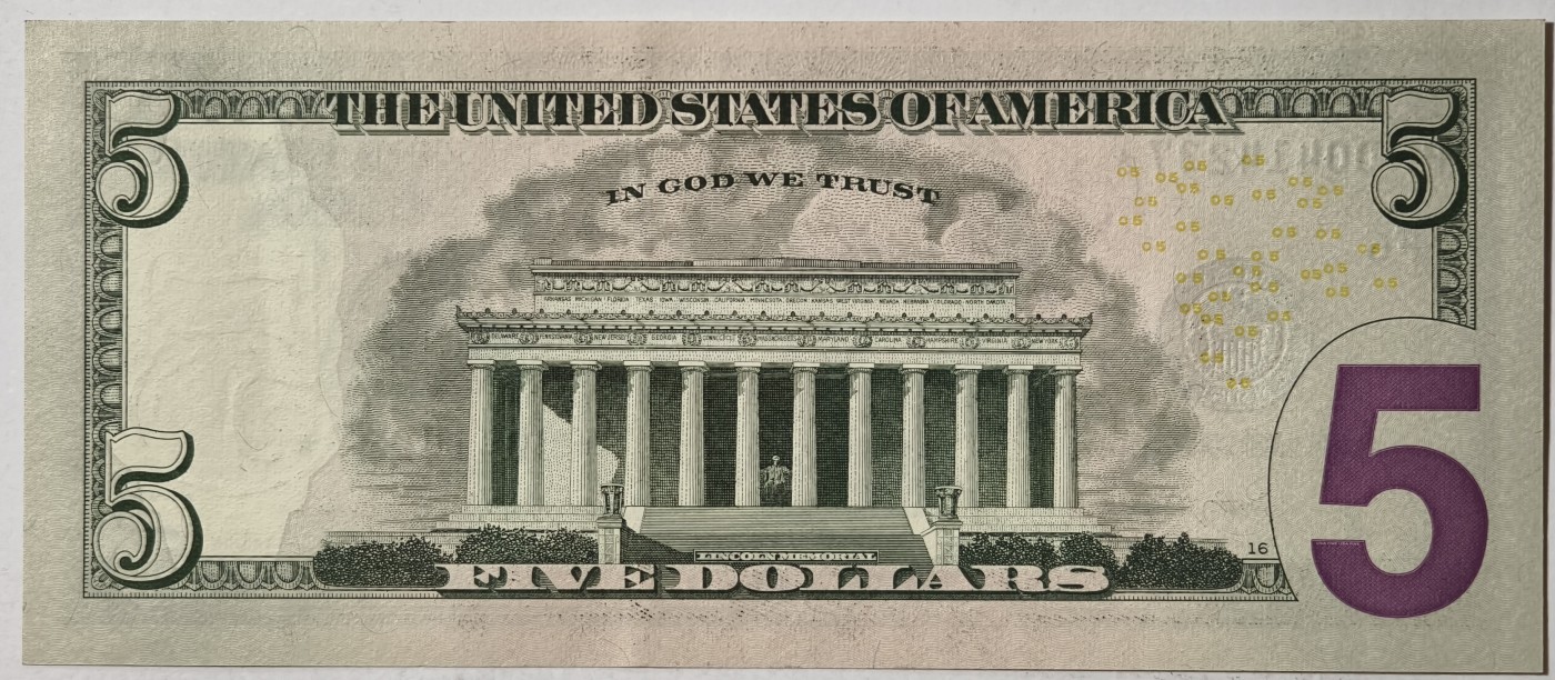 紫瑗钱币——第341期拍卖——纸币场 【补号】美国 2017年 F版 A序列 亚伯拉罕·林肯 5美元 彩色版 UNC