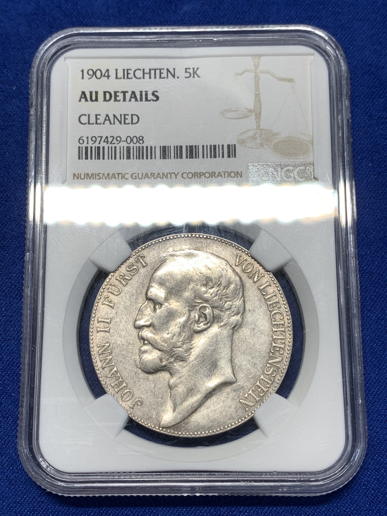 《竞宝斋》第260场-周日，周一，周二 3场连拍 (全场包邮) NGC AUD 1904年列支敦士登5K大银币