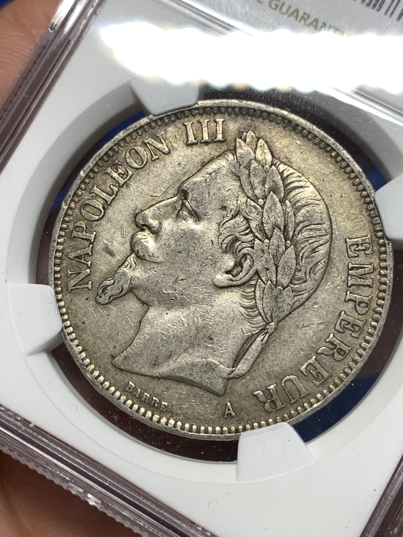 《竞宝斋》第260场-周日，周一，周二 3场连拍 (全场包邮) NGC XF45 法国 1870年 拿破仑三世 5法郎银币