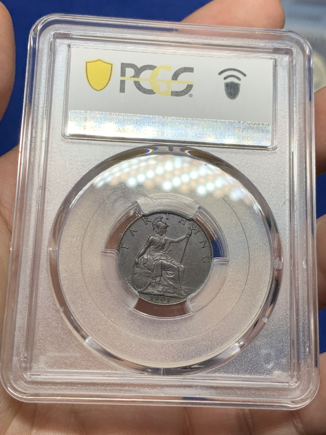 《竞宝斋》第260场-周日，周一，周二 3场连拍 (全场包邮) PCGS MS63 英国1901年维多利亚披纱1法新铜币